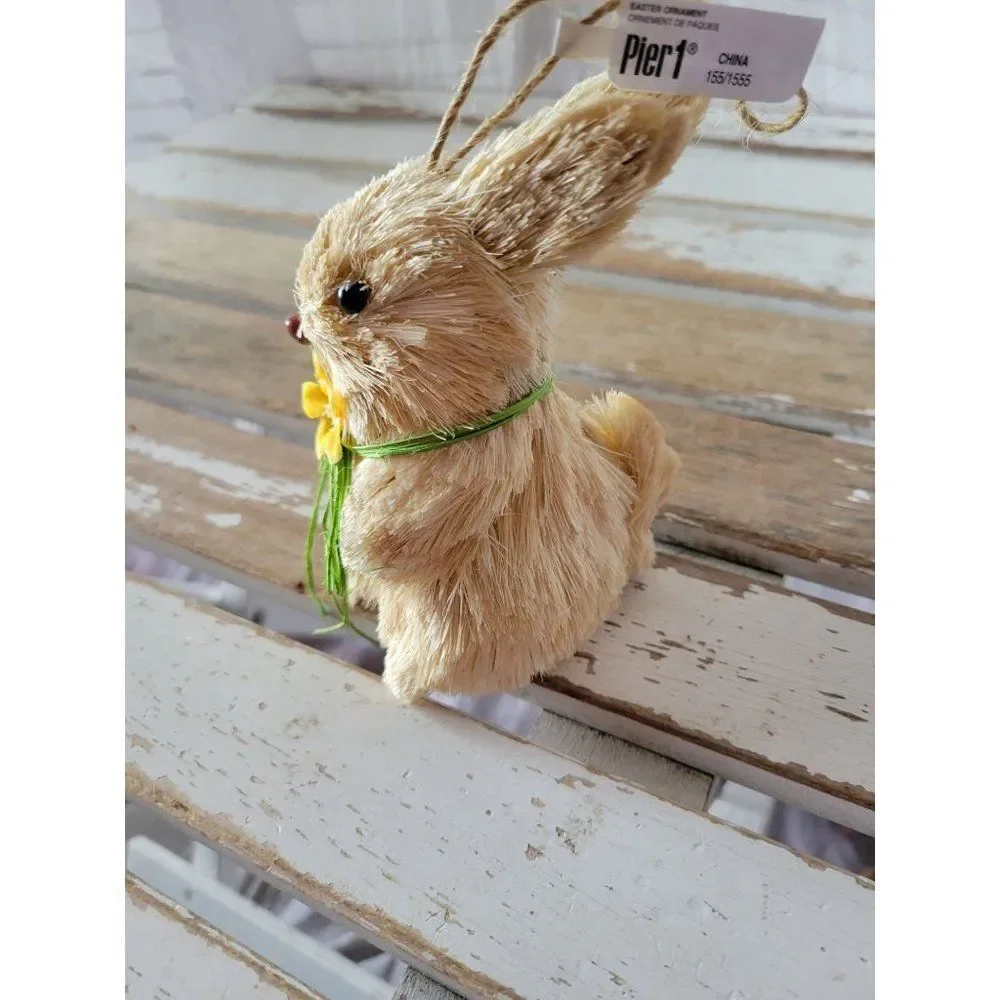 Pier 1 sisal rabbit Easter Bunny ornament home decor flower new